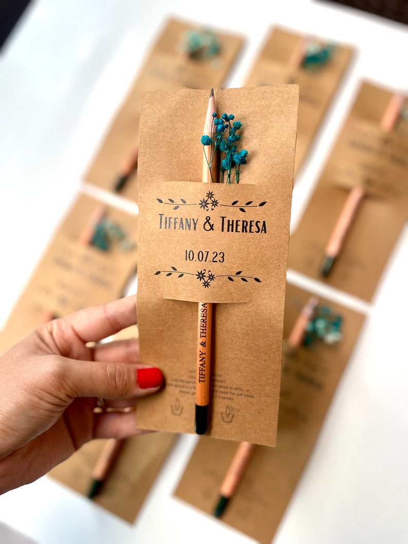 Penna con semi personalizzata Bomboniere di ringraziamento Bomboniera piantabile per gli invitati al matrimonio Bomboniere personalizzate ecologiche per gli ospiti immagine 5