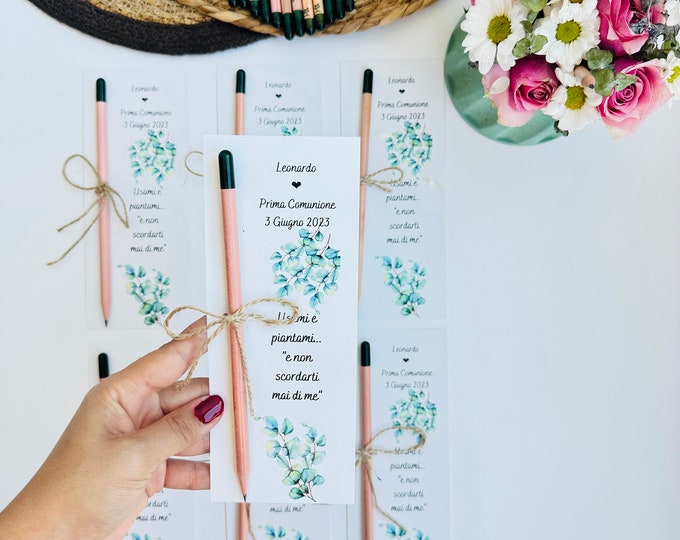Personalized Wedding Seed Pencil Favors with flower Card