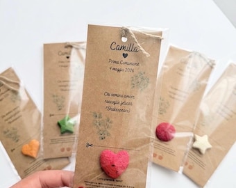 Segnalibro personalizzato in carta con semi, regalo di ringraziamento piantabile, bomboniera personalizzata per battesimo, bomboniera sostenibile per feste.