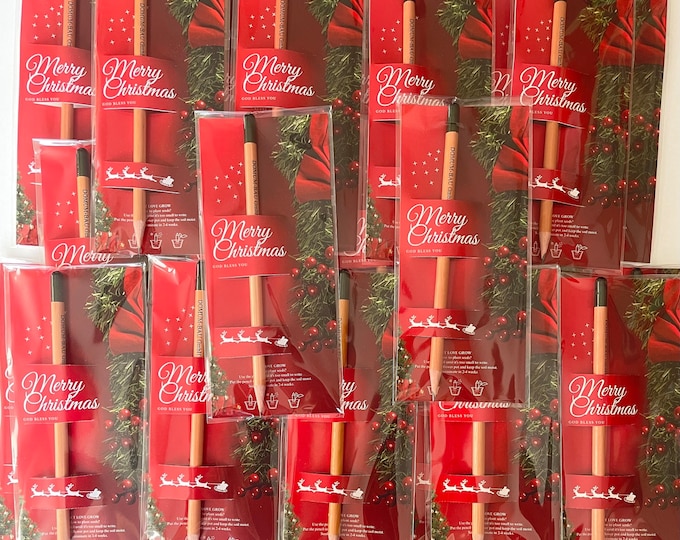 Personalized Christmas Seed Pencil Favors: Eco-Friendly Rustic Gift