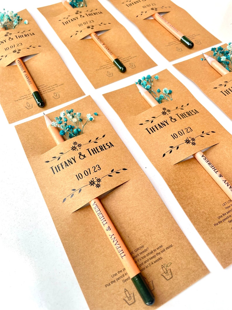 Penna con semi personalizzata Bomboniere di ringraziamento Bomboniera piantabile per gli invitati al matrimonio Bomboniere personalizzate ecologiche per gli ospiti immagine 1