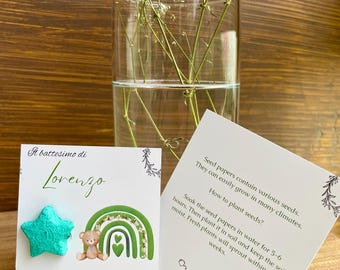 Bomboniere personalizzate con semi, con carta con semi piantabili, biglietto di ringraziamento per gli ospiti, segnaposto con semi, bomboniere per il battesimo
