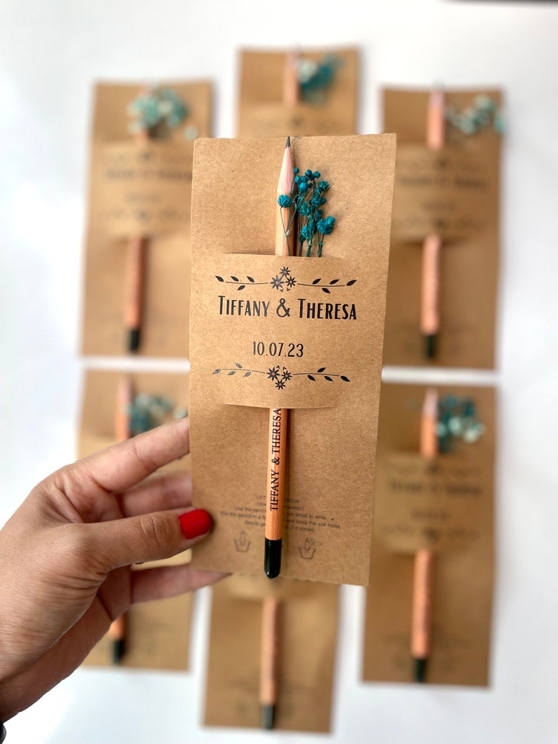 Penna con semi personalizzata Bomboniere di ringraziamento Bomboniera piantabile per gli invitati al matrimonio Bomboniere personalizzate ecologiche per gli ospiti immagine 7