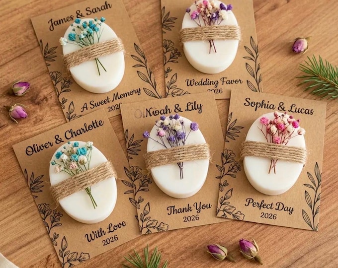 Personalized Rustic Wedding Soap Favors, Dried Flower Guest Gifts, Baby Shower and Bridesmaid Gift