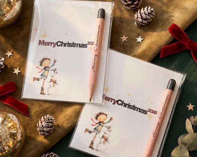 Christmas Seed Pencil Card Set, Snowman Illustration, Party Favors (2026)