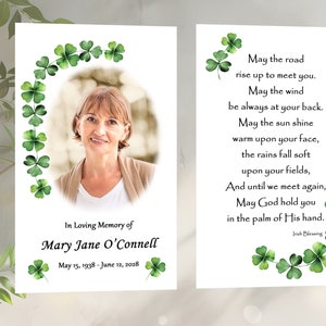 Cartes de prière et cartes commémoratives plastifiées personnalisées - Shamrocks aquarelles