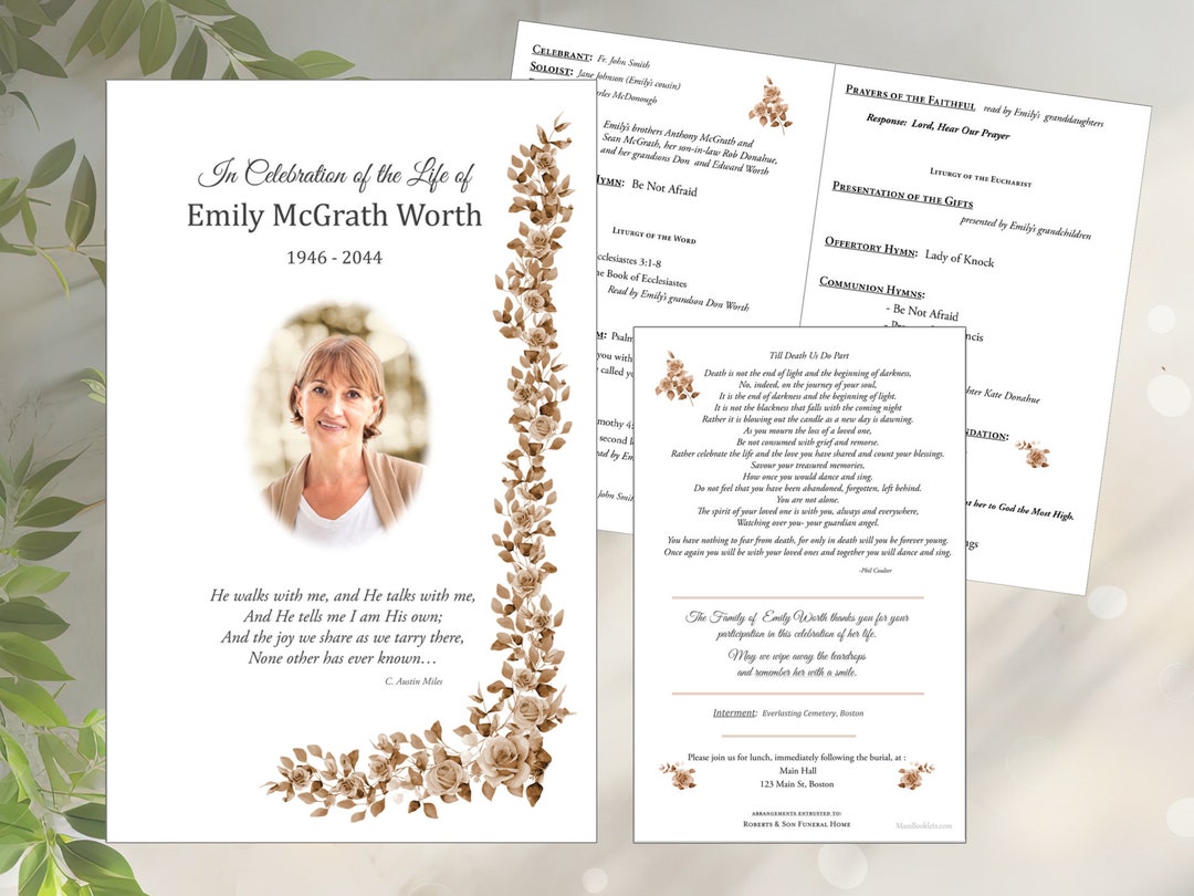Printed Memorial Service Programs - Sepia Roses - Etsy
