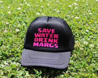Save Water Drink Margs Embroidered Trucker Hat - White - H&O