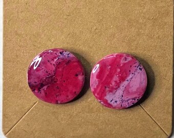 Red, Pink & White Marbled Circle Studs