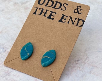 Teal & Gold Marbled Stud Earrings