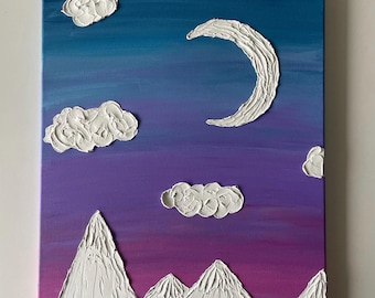 Textured Night Sky Mountain Wall Art,  Baby Nursery or Bedroom Painting Decor