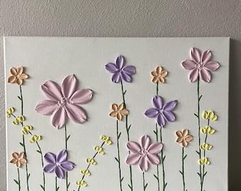 Textured Flower Painting, Orignal Handmade Wall Art for Home or Nursery