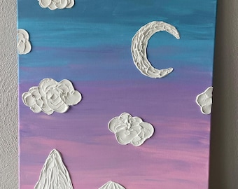 Textured Night Sky Mountain Wall Art,  Baby Nursery or Bedroom Painting Decor