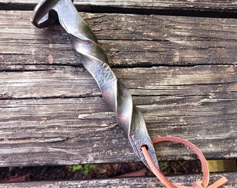 Hand Forged Railroad Spike Bottle Opener With Reverse Twist Handle, Barware, Rustic, Blacksmith Made, Great Gift Idea, Iron Anniversary Gift