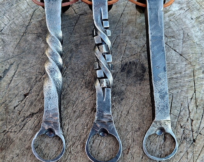 Hand Forged Railroad Spike Bottle Opener With Leather Lanyard, Iron Bottle Opener, Iron Anniversary Gift, Blacksmith Made, Rustic