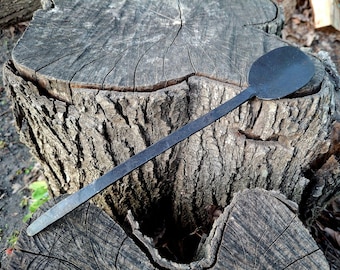 Hand Forged Iron Spoon With Long Handle, Cooking Utensil, Camping/Rustic/Medieval/Reenactment, Blacksmith Made, Dinner Ware
