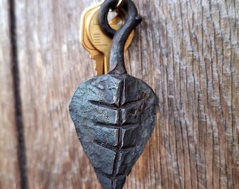Hand Forged Iron Leaf Pendant/Keyring/Keychain/Charm, Medieval/Viking/Elven/Nature, Blacksmith Made, Iron Anniversary