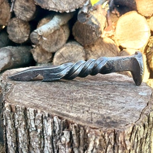 Hand Forged Iron Railroad Spike Bottle Opener With Groove Twist Handle, Barware, Breweriana, Blacksmith Made, Iron Anniversary Gift