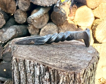 Hand Forged Iron Railroad Spike Bottle Opener With Groove Twist Handle, Barware, Breweriana, Blacksmith Made, Iron Anniversary Gift
