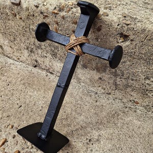 Railroad Spike Cross Home Decor, Christian Crucifix Standing Cross Decor, Christian Art, Iron Steel Cross Statue Sculpture, Great Gift Idea,