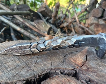 Hand Forged Iron Railroad Spike Bottle Opener With Dragon Scale Twist Handle, Barware, Breweriana, Blacksmith Made, Great Gift Idea