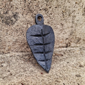 Hand Forged Steel Leaf Pendant/Keychain/Charm/Keyring, Blacksmith Made, Iron Anniversary, Viking/Celtic/Medieval/Elven/Nature