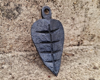 Hand Forged Steel Leaf Pendant, Blacksmith Made Keyring