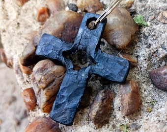 Hand Forged Cross Keychain, Pendant, Charm, Keyring, Trinket, Blacksmith Made Split Cross, Frederick's Cross, Christian Cross, Crucifix