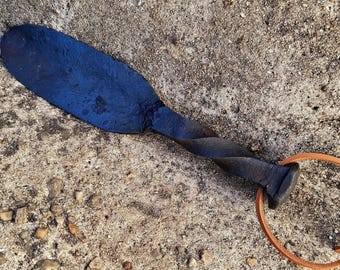 Hand Forged Railroad Spike Gardening Trowel, Iron Steel Garden Shovel/Trowel, Heavy Duty, Blacksmith Made, Leather Lanyard Included
