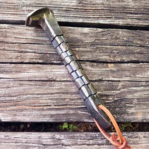 Hand Forged Railroad Spike Bottle Opener With Crocadile Skin Twist Handle, Breweriana, Barware, Iron Steel Bottle Opener, Great Gift Idea