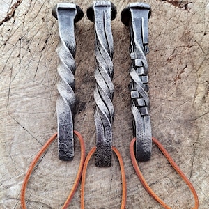 Hand Forged Railroad Spike Bottle Opener With Leather Lanyard, Blacksmith Made, Iron Anniversary Gift, Great Gift idea