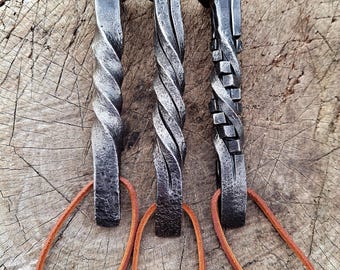Hand Forged Railroad Spike Bottle Opener With Leather Lanyard, Blacksmith Made, Iron Anniversary Gift, Great Gift idea