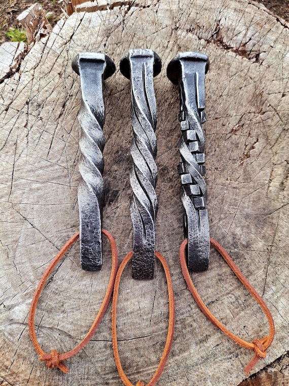 Hand Forged Railroad Spike Bottle Opener With Leather Lanyard