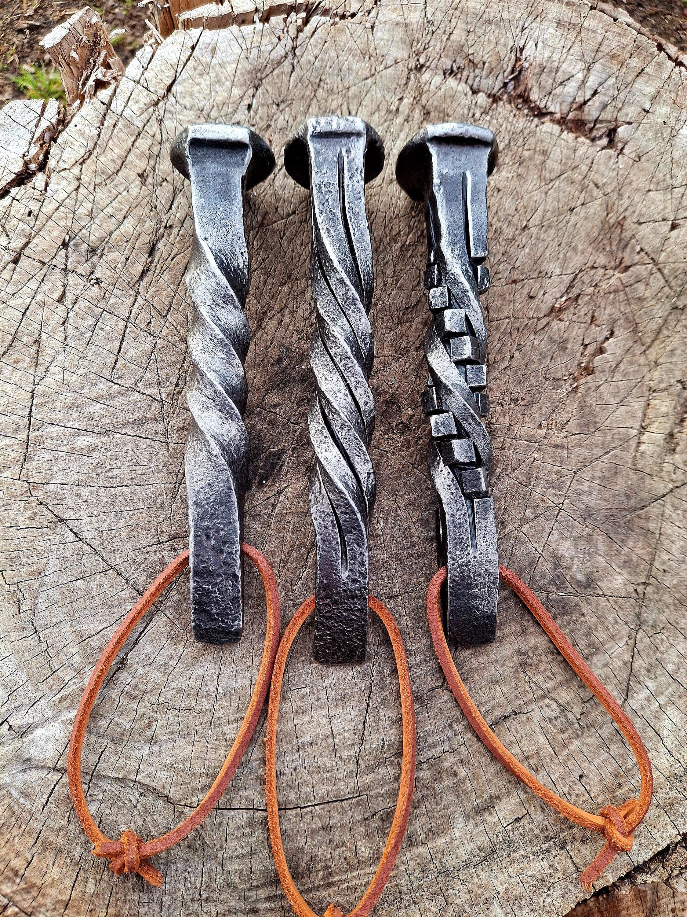 Hand Forged Railroad Spike Bottle Opener With Leather Lanyard