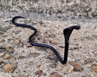 Hand Forged Iron Miniature King Cobra Snake, Blacksmith Made, Steel Snake Sculpture Statue Art Decor, Great Gift Idea, Animal Sculpture