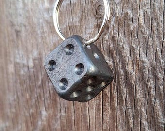 Hand Forged Iron Keychain 6 Sided Die, Steel Keyring Die, Blacksmith Made, Iron Anniversary Gift, Great Gift Idea