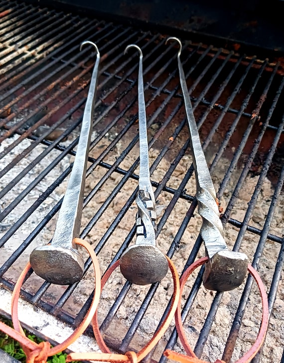 Hand Forged Railroad Spike Steak Flipper Leather Lanyard Included, Meat Turner, Blacksmith Made, Grill Accessories,Cookware, Great Gift Idea
