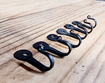 Set Of 6 Black Horseshoe Nail Hooks Hand Forged