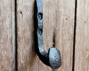 Hand Forged Railroad Spike Wall Hook, J Hook, Coat/Hat/Jacket Hanger, Heavy Duty Iron Steel Hook, Rustic, Western, Tack Hook,Blacksmith Made