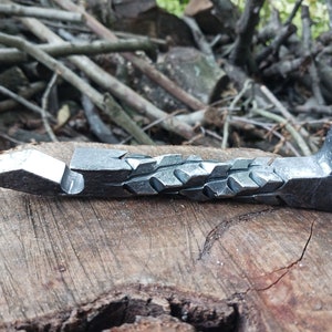 Hand Forged Iron Railroad Spike Bottle Opener With Dragon Scale Twist Handle, Barware, Breweriana, Blacksmith Made, Great Gift Idea