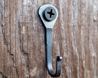 Black Horseshoe Nail Hook Hand Forged With Screw