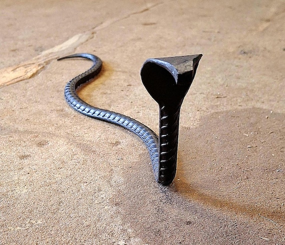Hand Forged Iron Rebar King Cobra Snake, Blacksmith Made, Steel Snake Sculpture Art Decor, Yard Art, Garden Snake Statue, Great Gift Idea