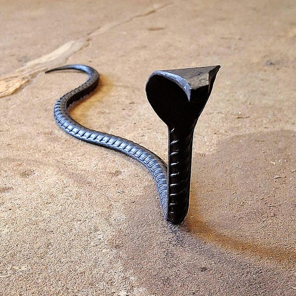 Hand Forged Iron Rebar King Cobra Snake, Blacksmith Made, Steel Snake Sculpture Art Decor, Yard Art, Garden Snake Statue, Great Gift Idea
