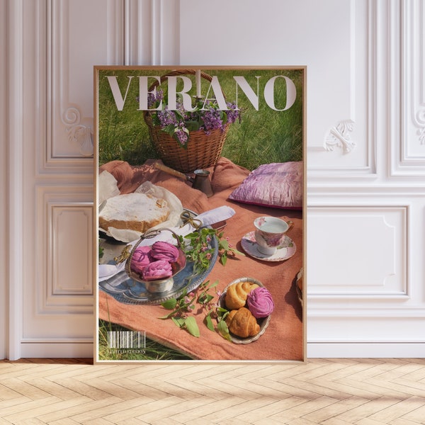 Verano Poster Picnic Print Vintage Luxury Poster Trendy Wall Art Nature Aesthetic Fashion Magazine Print Retro Apartment Decor Designer