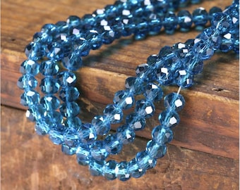30pc 6mm Capri Blue Crystal Faceted Rondelle Transparent Spacer Bead