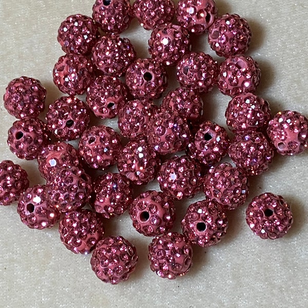 Bead Destash-20pcs 10mm Fuchsia Polymer Clay, Sparkle, Shambala, Pave Beads for Jewelry Making, Beading Supplies