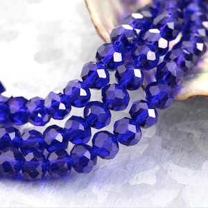 30pc 6mm Cobalt Blue Crystal Faceted Rondelle Opaque Spacer Bead