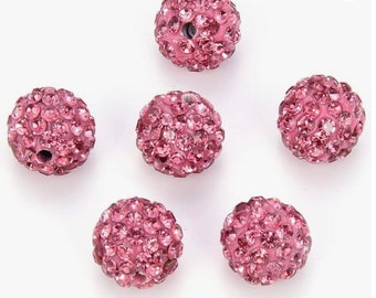 20pcs-10mm Dark Pink Round Polymer Clay Rhinestone Bead 1mm Hole