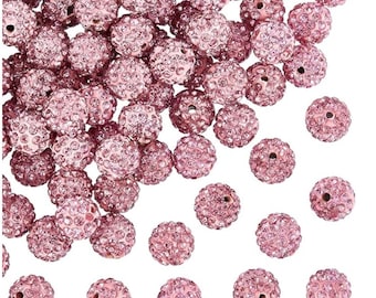 20pcs-10mm Pink Round Polymer Clay Rhinestone Bead 1mm Hole
