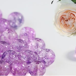 20 Stück 10mm Violette Transparente Crackle Glasperle